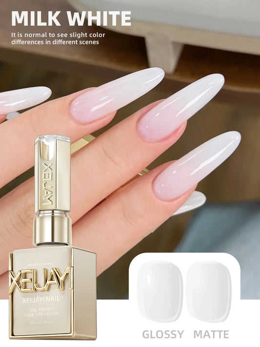 1Pc 15ML Milky White Pure Nail Polish Gel Nail Add Semi-Permanent Soak Off UV LED Construction Gel Varnish Tri Light Beauty