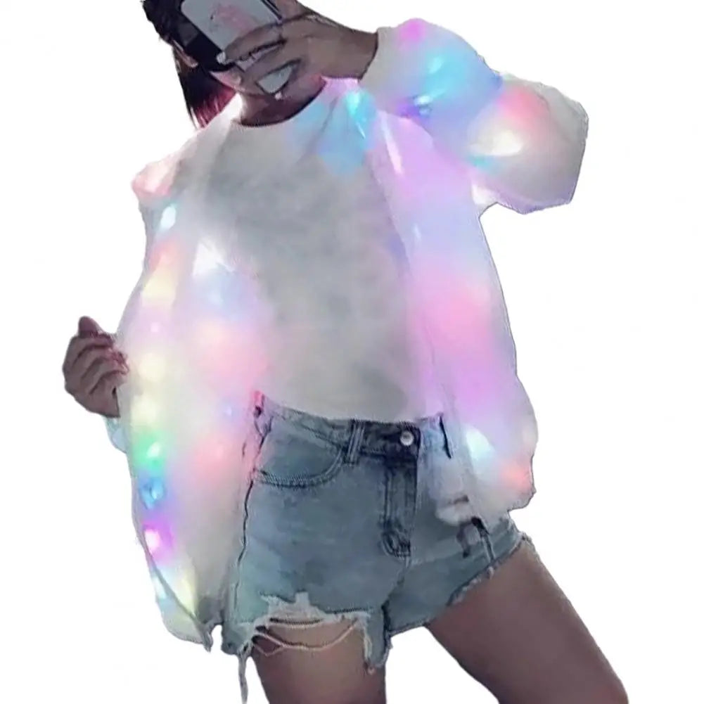 Hooded Light-up Jacket Glow Jacket Led Hooded Jacket Vibrant Colors Long Sleeve Pockets for Clubbing Concerts Dancing Parties LadyShow.Store