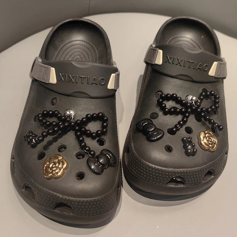 New Pearls Bowknot Shoes Charm Set 2026 Punk Heart Flowers DIY Shoe Accessories Ballet Style Silver Detachable Shoe Buckle Decor Pi-Mart