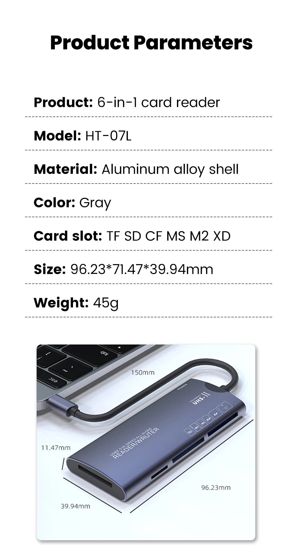 Elough 6 in 1 Card Reader SD TF XD CF M2 Memory Card Readers USB Adapter Type C High Speed Data Transfer Cardreader For Laptop Pi-Mart