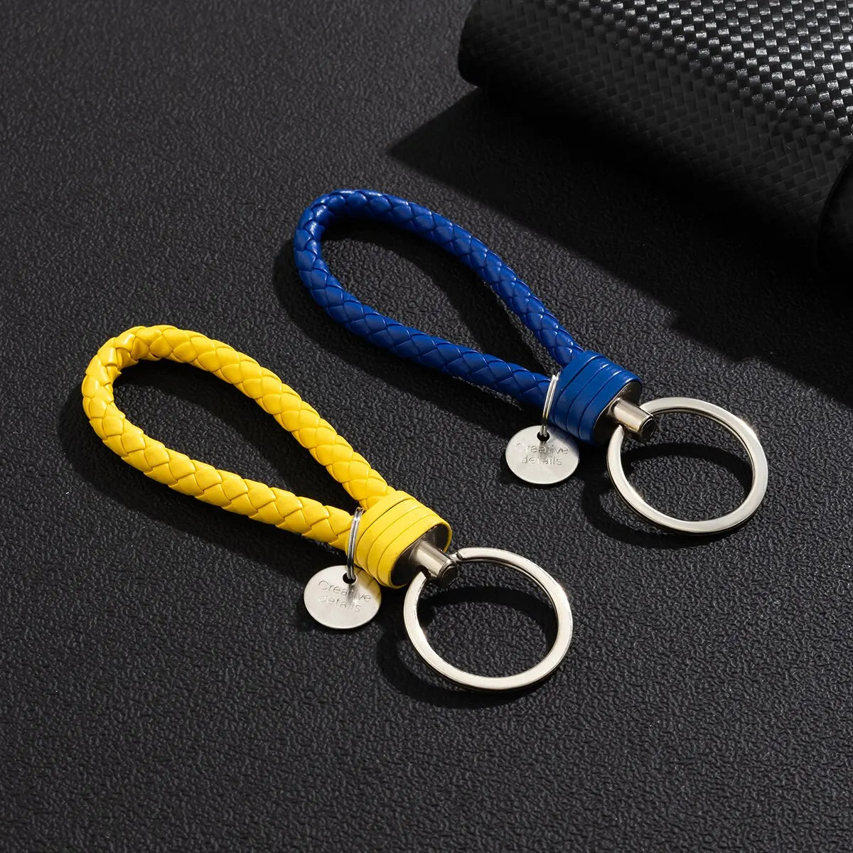 2Pcs/Set PU Leather Braided Woven Rope Keychain DIY Bag Pendant Key Chain Holder Key Car Trinket Keyring Men Women Gift Jewelry Pi-Mart