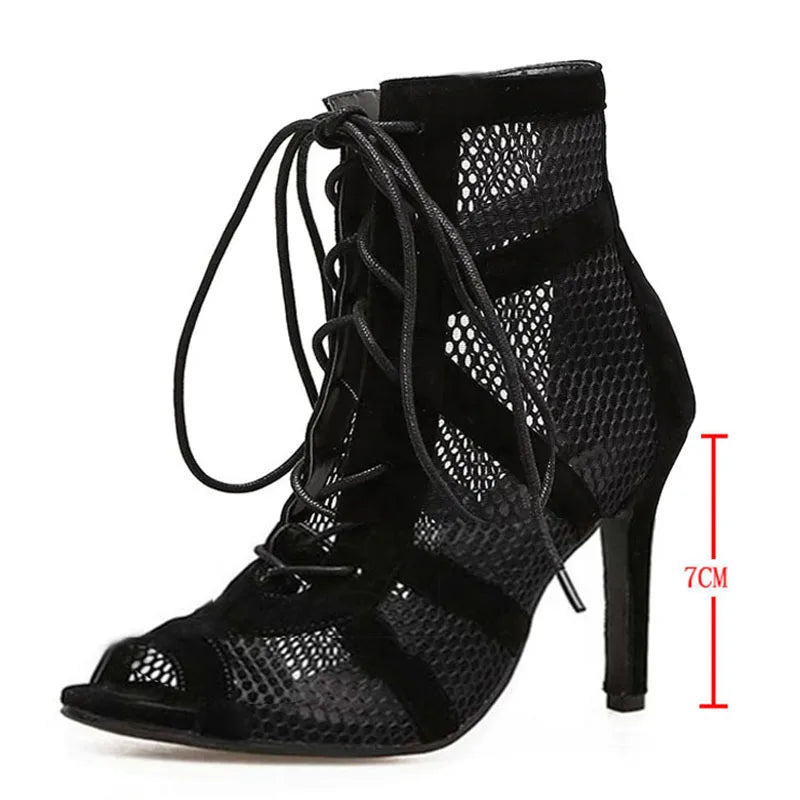 Black Sexy Lace Up Cross-tied Women Shoes Comfort High Quality Thin Heels Open Toe Dancing Sandals Ankle Strap Hollow Out Pumps LadyShow.Store