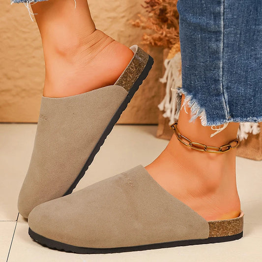Vintage Faux Suede Birken Slippers Women Summer Closed Toe Outdoor Mule Slippers Woman Plus Size 43 Flat Heels Clogs Sandals LadyShow.Store