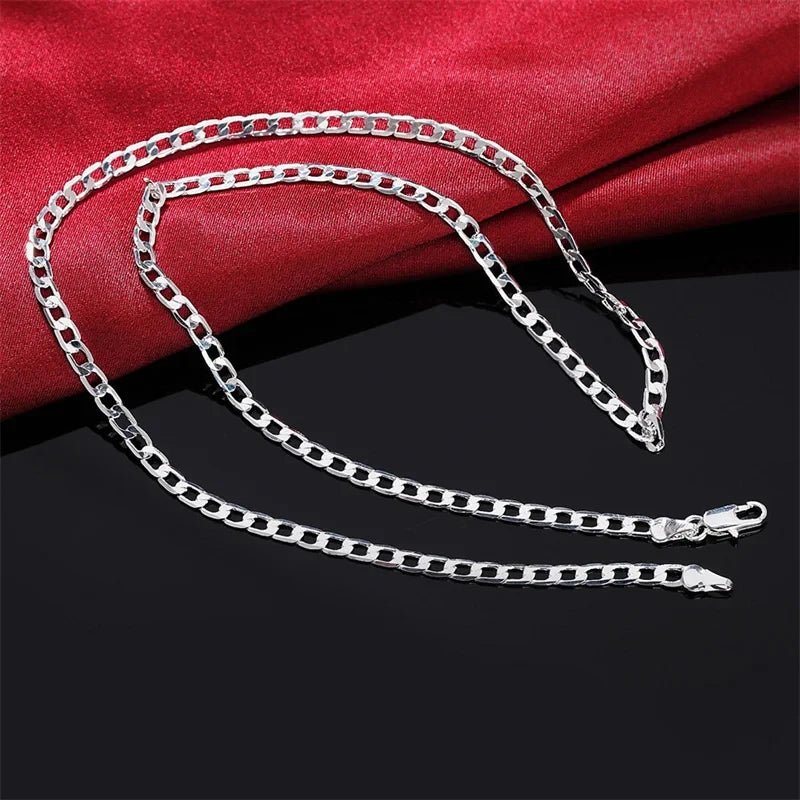 Men's Silver Color Necklace 2/4/6/8/10/12MM 40-75cm Face Chain Necklace Lobster Clasp Men And Women Engagement Jewelry Pi-Mart