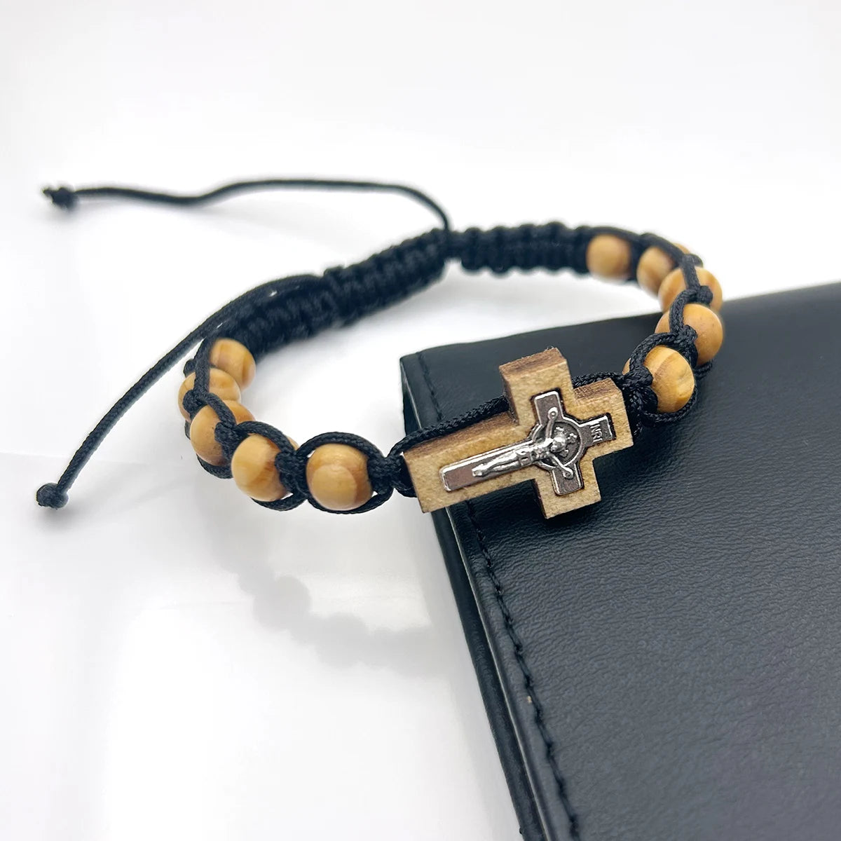 Religious Catholic Cross Bracelet Wooden Beads Wrap Braided Jesus Prayer Bracelets Handmade Jewelry Gift Pi-Mart