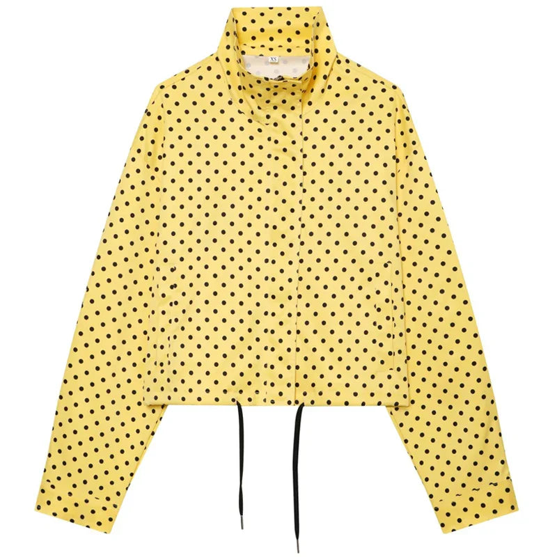 HXAO Polka Dot Bomber Jacket Women's Jackets Demi-Season Oversized Long Sleeve Top Outerwear Aviator Plus Size Zip Up Crop Coats LadyShow.Store