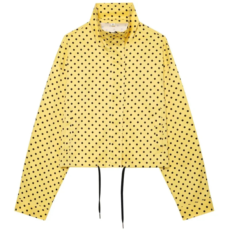 HXAO Polka Dot Bomber Jacket Women's Jackets Demi-Season Oversized Long Sleeve Top Outerwear Aviator Plus Size Zip Up Crop Coats LadyShow.Store