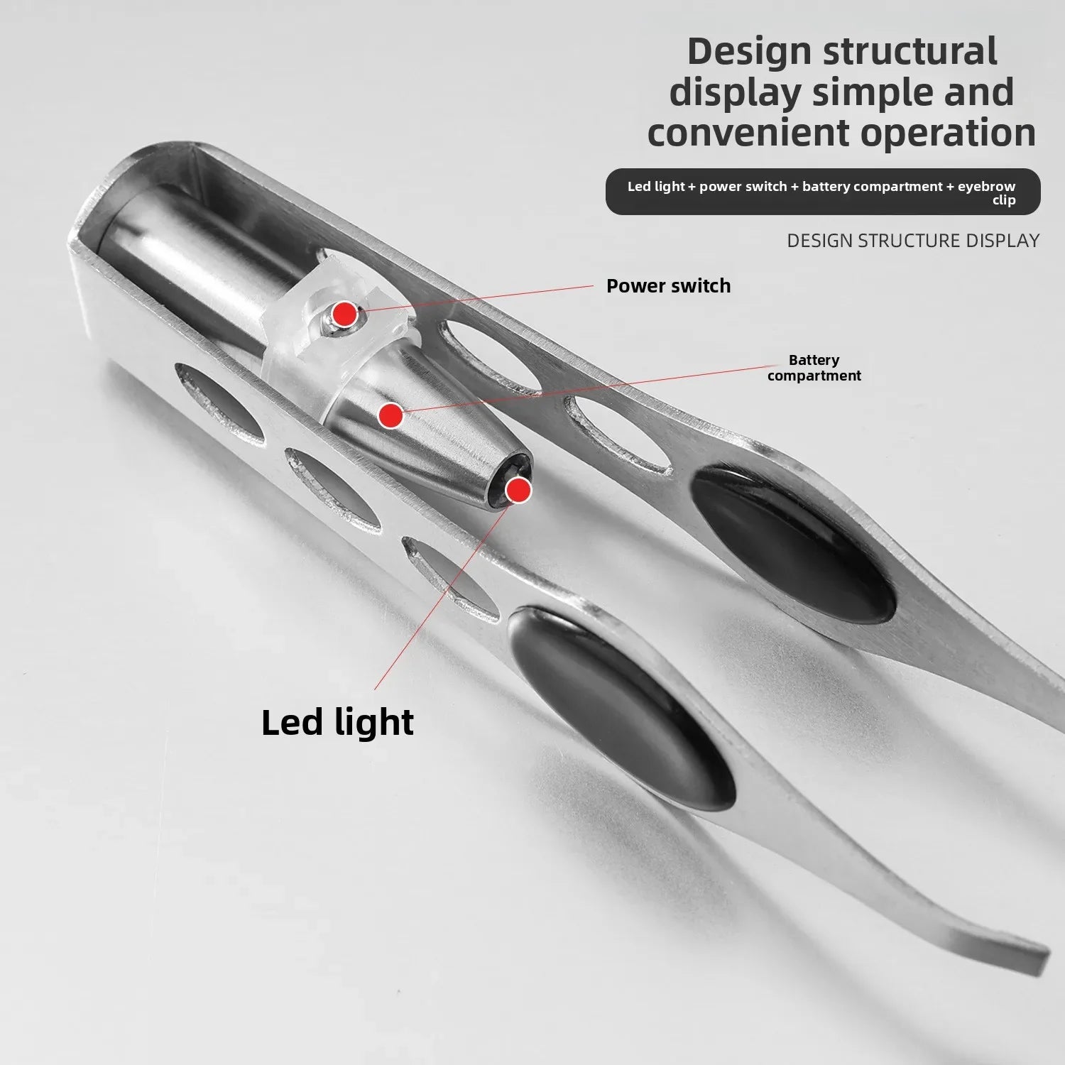 1pcs Hot Sales Portable Stainless Steel Button Cell Smart Design Eyebrow Hair Remove Tweezer with LED Light Makeup Tool LadyShow.Store