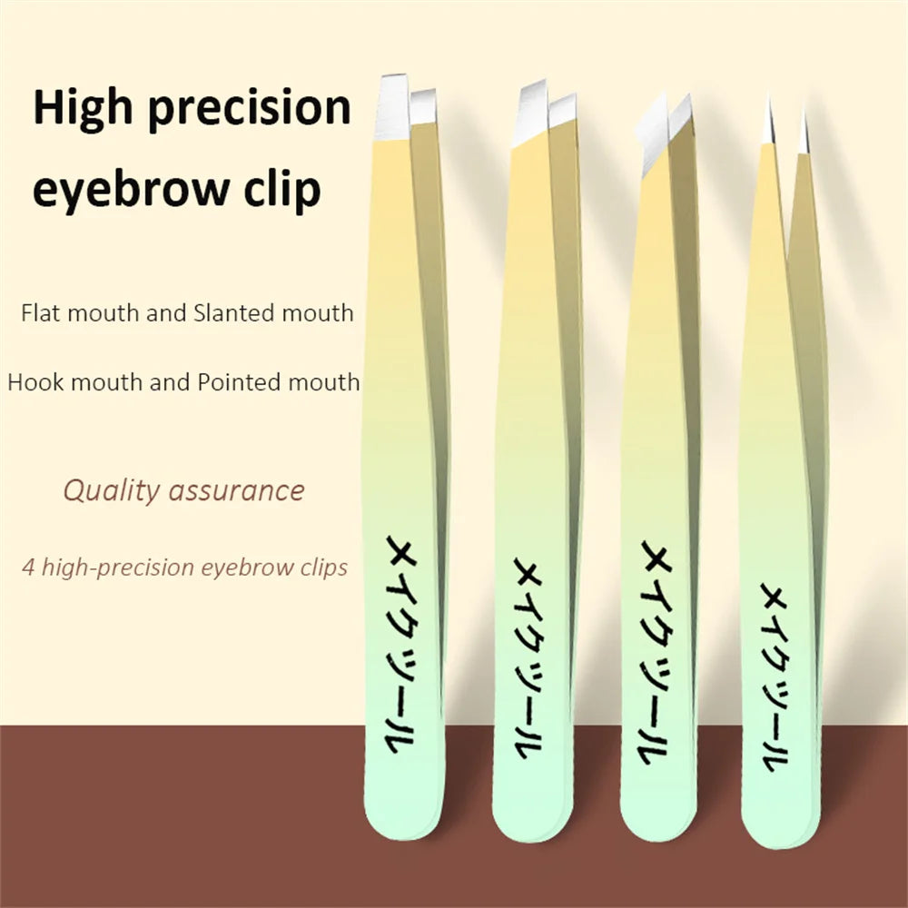 Ouriner Eyebrow Tweezers Set 4 Pcs Stainless Steel Eyebrow Forceps Professional Beauty Tool Set For Facial Hair Inward Growing LadyShow.Store