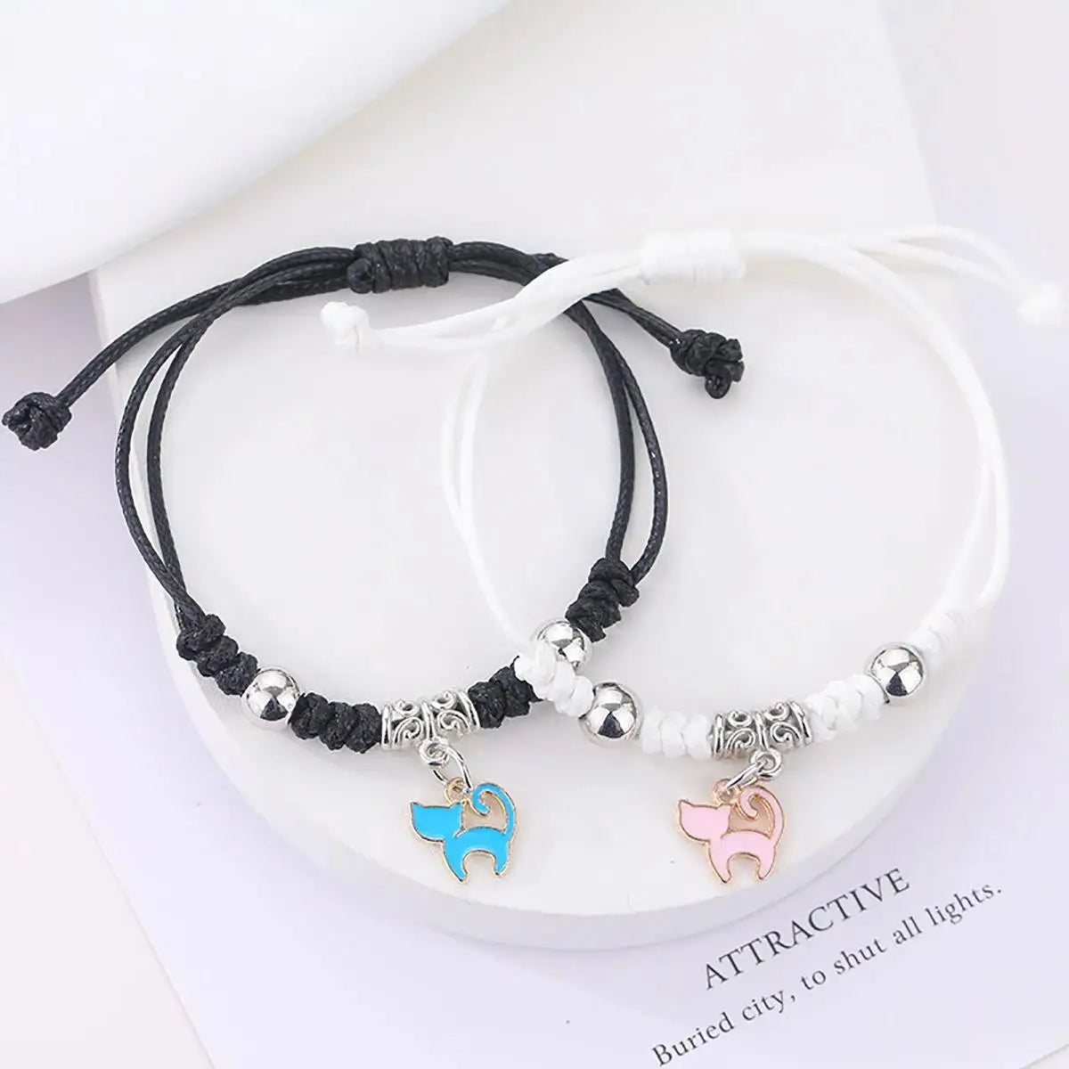 2PC Fashion Luminous Beads Star Couple Bracelet for Women Men Charm Cat Flower Heart Moon Love Matching Friend Bracelet Jewelry Pi-Mart