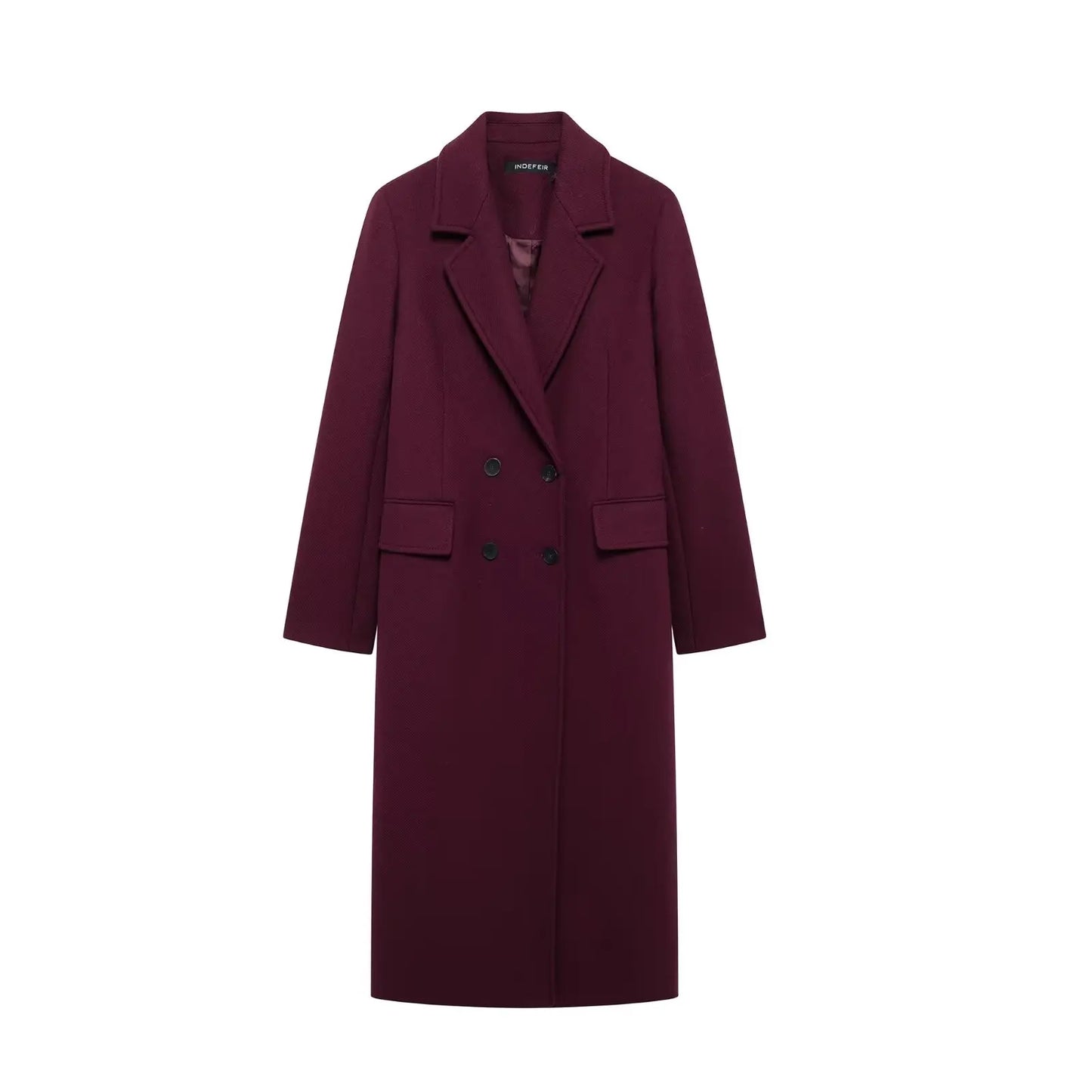 HH Women Fashion Burgundy Coat Double Breasted Long Sleeve Lapel Blends Jacket Autumn Winter High Street Outerwear LadyShow.Store