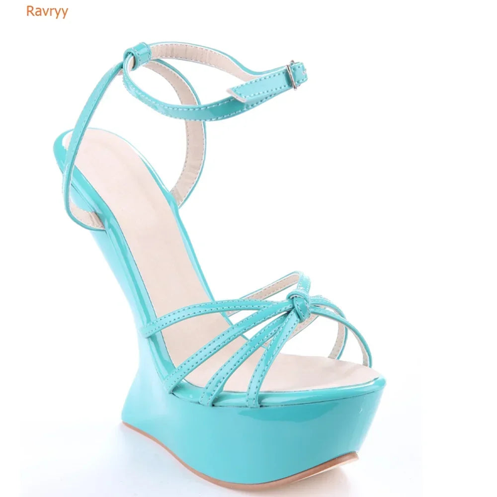 Strange Style Women Metal Color Woman Summer Platform Sandals Sexy Hoof Heel Ankel Buckle Strap Open Toe Shoes High Quality LadyShow.Store