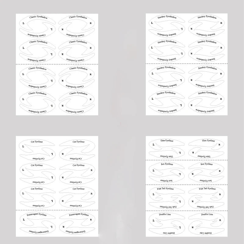 4 Sheets Quick Stencils Eyeliner Eye Makeup Shaping Auxiliary Stickers Eyeshadow Eyebrows Styling Drawing Template Guide Card Pi-Mart