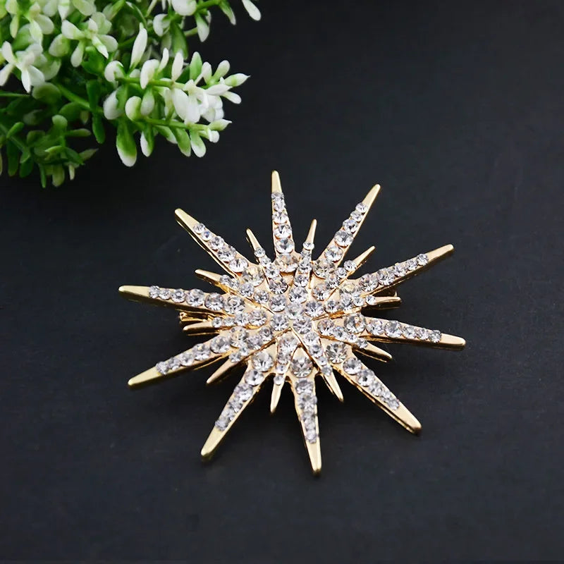 Rhinestone Hexagram Brooches for Women Men Fashion Starburst Metal Lapel Pin Clothes Accessories Office Leisure Jewelry Gift Pi-Mart