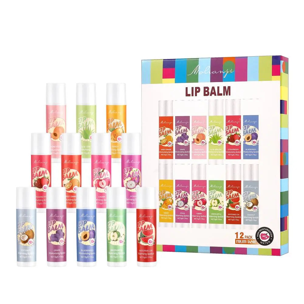 12pcs Moisturizing Lipstick Set, Hydrating Lip Care Suitable For All Skin Types, Fruit Lipstick Lip Balm Set Pi-Mart