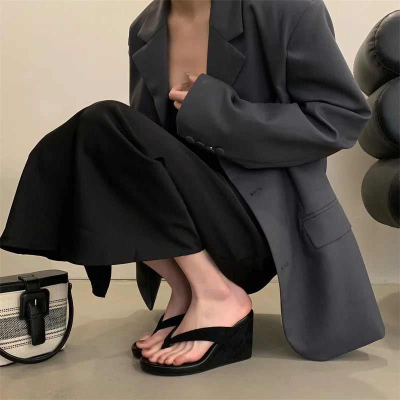 Aneikeh Fashion Summer Clip Toe Platform Wedges Women Slippers  Thick High Heels Beach Flip Flops Slide Shoes 2026 LadyShow.Store
