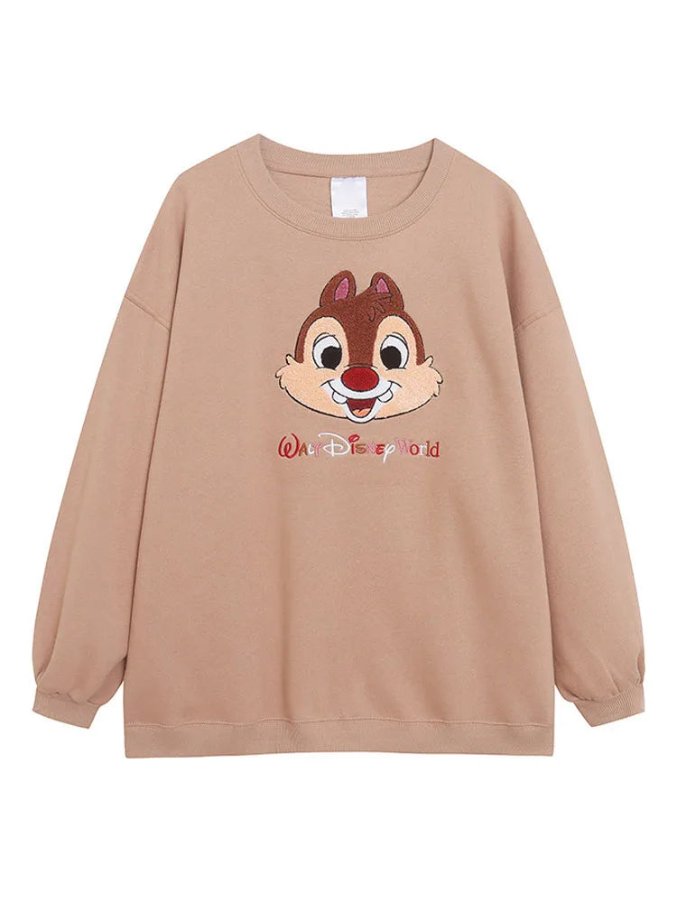 Disney World Disneyland Embroidery Sweatshirt Women Casual Fleece Jumper Mickey Daisy Duck Cartoon Loose Pullover Top O Neck LadyShow.Store