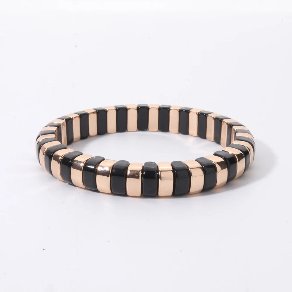 2026 New Black Gold Color Beaded Bangle for Women and Men Handmade Elastic hand Wrist Bracelets Pi-Mart