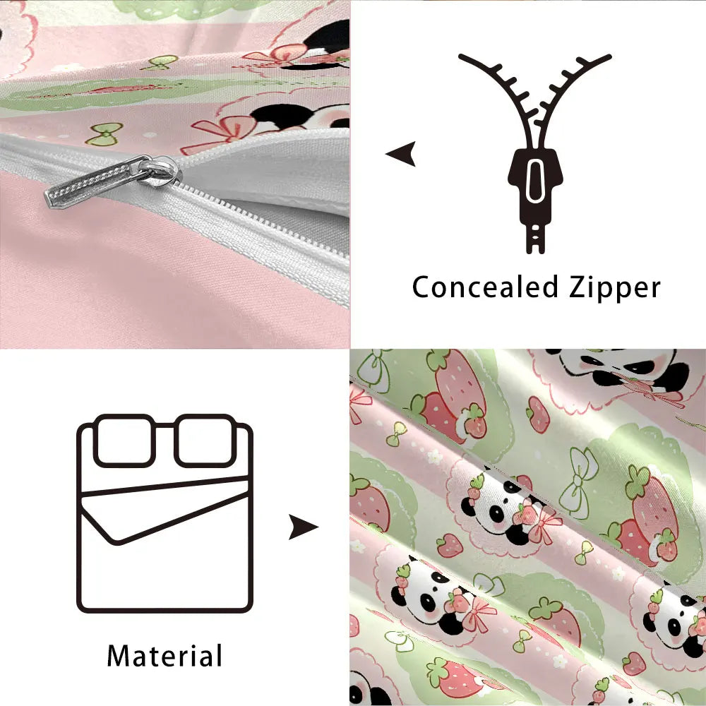 3pcs Cartoon Panda Print Coreless Duvet Cover Cool Summer Lightweight Bedding Set Multi Size Bedroom Bedding Decoration Pi-Mart