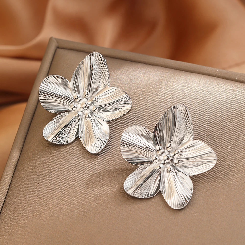 DOTIFI Stainless Steel Exaggerated Large Flower Design Earrings Female Fashion Retro Minimalist Ear Jewelry Party Creative Gifts Pi-Mart