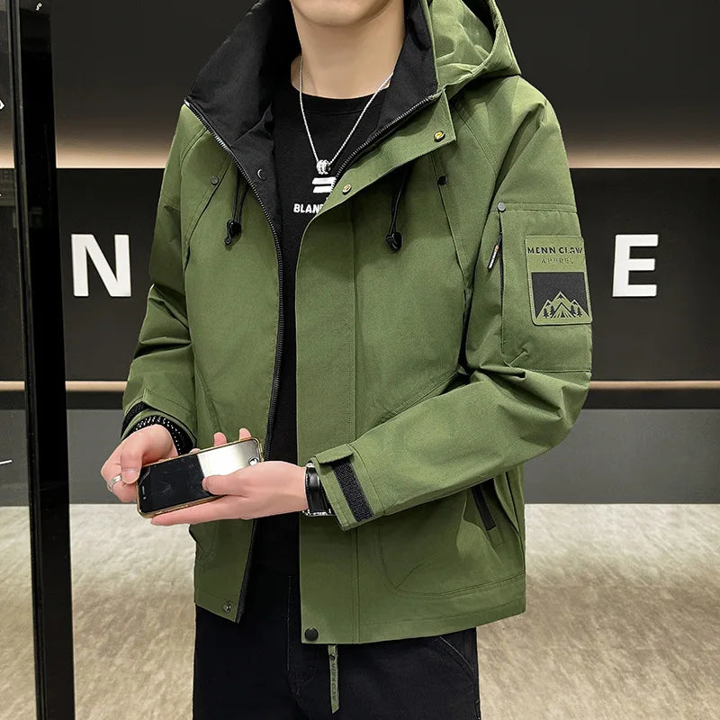 Autumn Lightweight Hooded Cargo Jacket Men Outdoor Windproof Coats Man Korean Fashionable Handsome Casual Hiking Jackets for Men LadyShow.Store