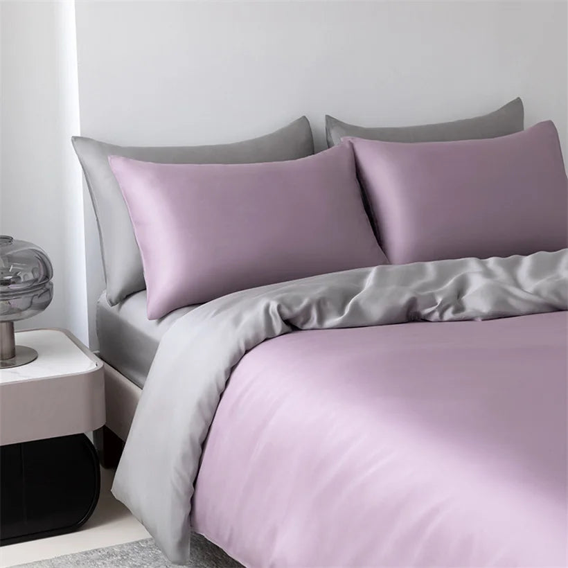100% Mulberry Silk Bedding Set High End Silk Bed Sheets Set Luxury Smooth Duvet Cover Set Single Double Queen King Size Bedsheet LadyShow.Store