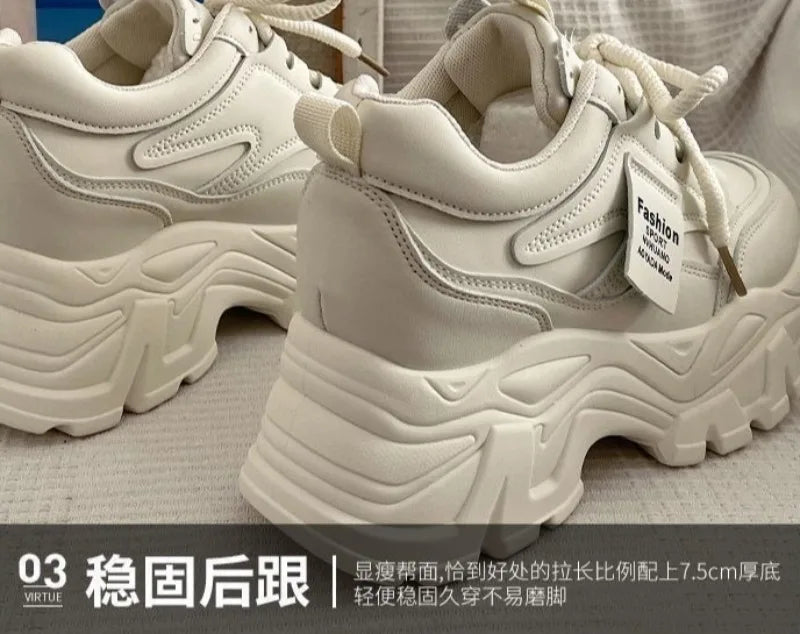 Platform Women Sneakers Autumn New Increased Wear-resistant Vulcanized Shoes Fashion Lace-up Women Casual Training Shoes Zapatos Pi-Mart