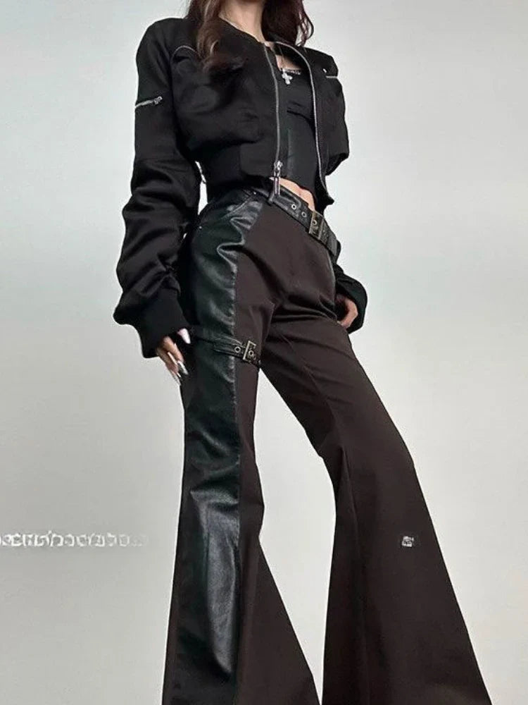 Y2k Bomber Jacket Women Baseball Jersey Jacket Zip Cropped Coat High Waist Spring Autumn Long Sleeve Outerwear Trend Tops Black LadyShow.Store