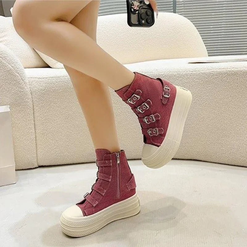 8CM Wedge Heels Sneakers Canvas Shoes Women's 2024 Spring And utumn New Fashion All Casual Thick Ventilate Soled Board Shoes LadyShow.Store