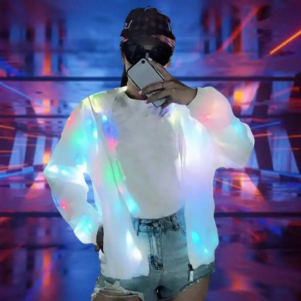 Hooded Light-up Jacket Glow Jacket Led Hooded Jacket Vibrant Colors Long Sleeve Pockets for Clubbing Concerts Dancing Parties LadyShow.Store