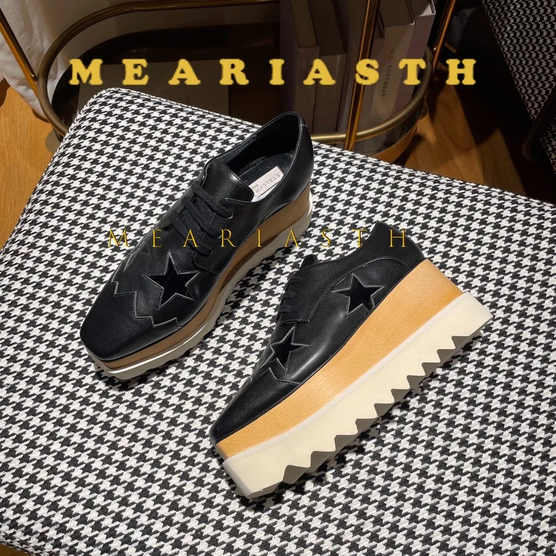 Women Walking Sneakers Autumn Lace-up High Platform Chunky Shoes Breathable Leather Shoes 8.5CM Winter Wedge Heels Casual Shoes Pi-Mart