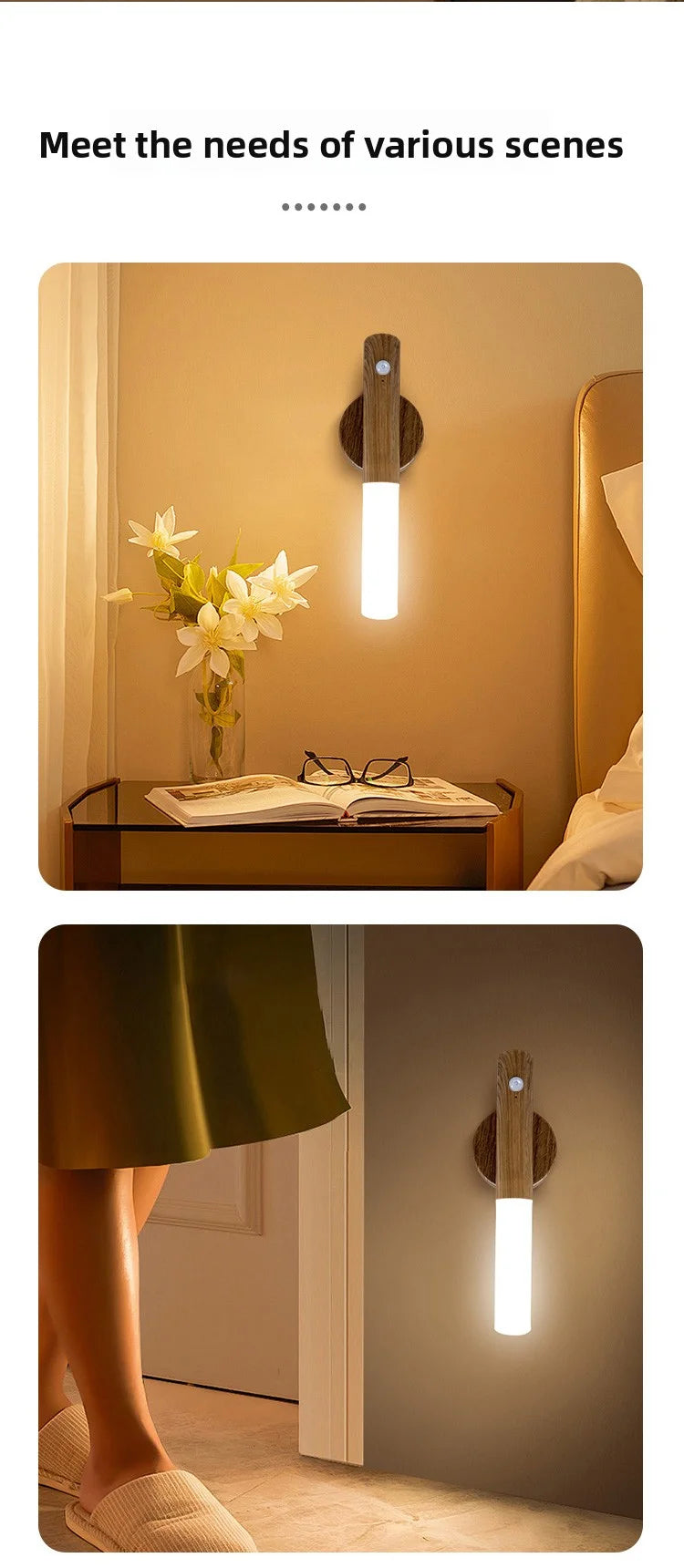LED Rechargeable Magnetic Wall Lamp Smart Motion Sensor Night Light Portable for Hallway Bedroom Stairs Bathroom Cabinets Decor Pi-Mart