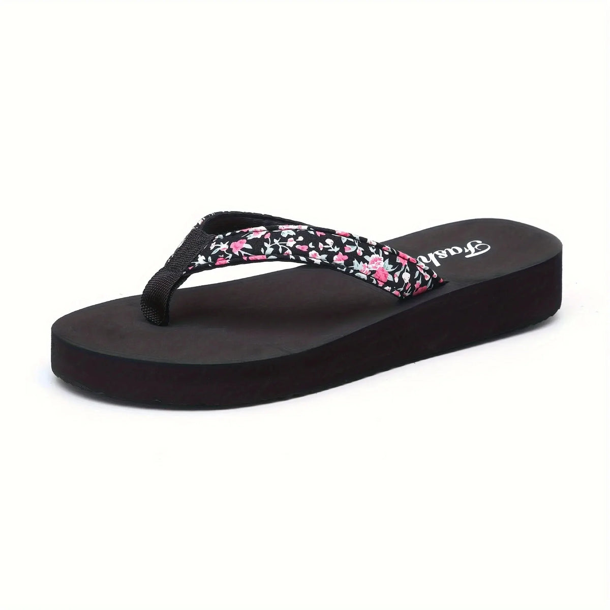 1pc Women's Flower Pattern Fashion Flip Flops Non-slip Lightweight Beach Platform Slippers Women's Footwear Breathable Open Toe Pi-Mart