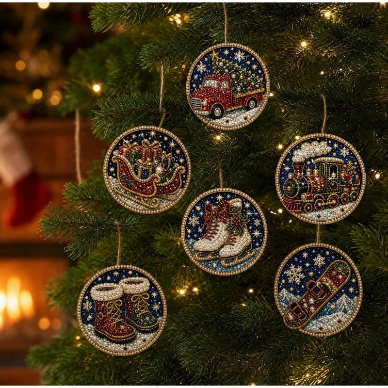 Christmas Diamond Painting Kit DIy Christmas Wooden Ornaments Xmas Snowman Reindeer Hanging Decor Relaxing Project Holiday Gifts Pi-Mart