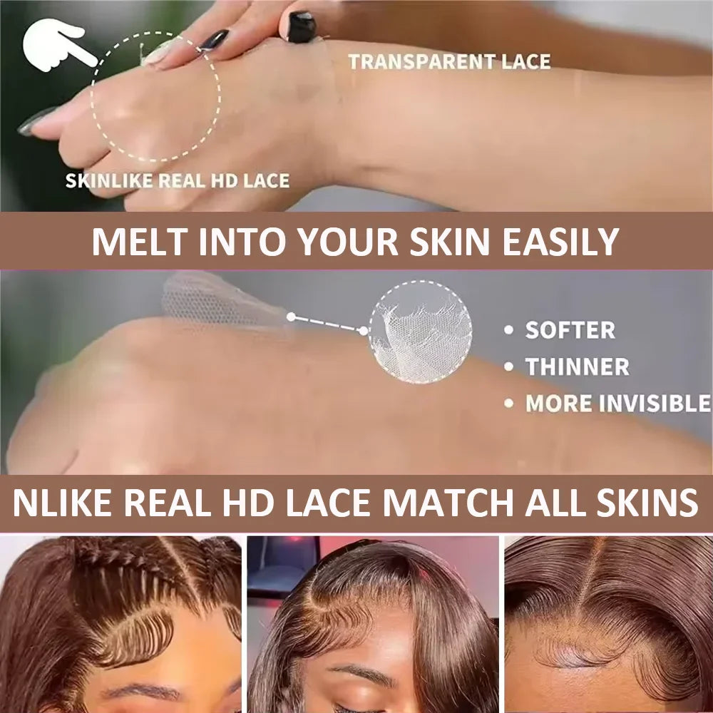 Body Wave Chocolate Brown 13x6 HD Lace Front Human Hair Wigs 200 Density HD Lace Frontal Wigs For Women Wigs Pre Plucked Hair LadyShow.Store
