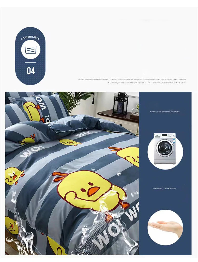 Lovely Cartoon King Size Duvet Cover Set 220x240 Skin Friendly Double Bed Quilt Cover Blanket Comforter Cover and Pillowcase Pi-Mart