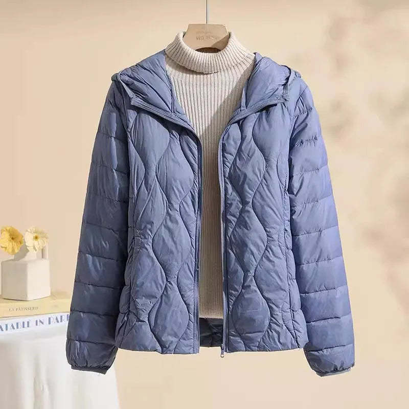 New Plus Size Lightweight Women Down Jacket Hooded White Duck Down Warm Thin Coat Korean Style Puffer Jacket Woman JK-092 LadyShow.Store