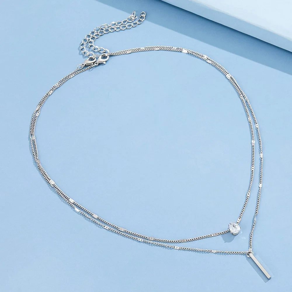 Trendy Zircon Pendant Necklace For Women Multilayer Chain Choker Fashion Female Party Shiny Jewelry Gift Pi-Mart