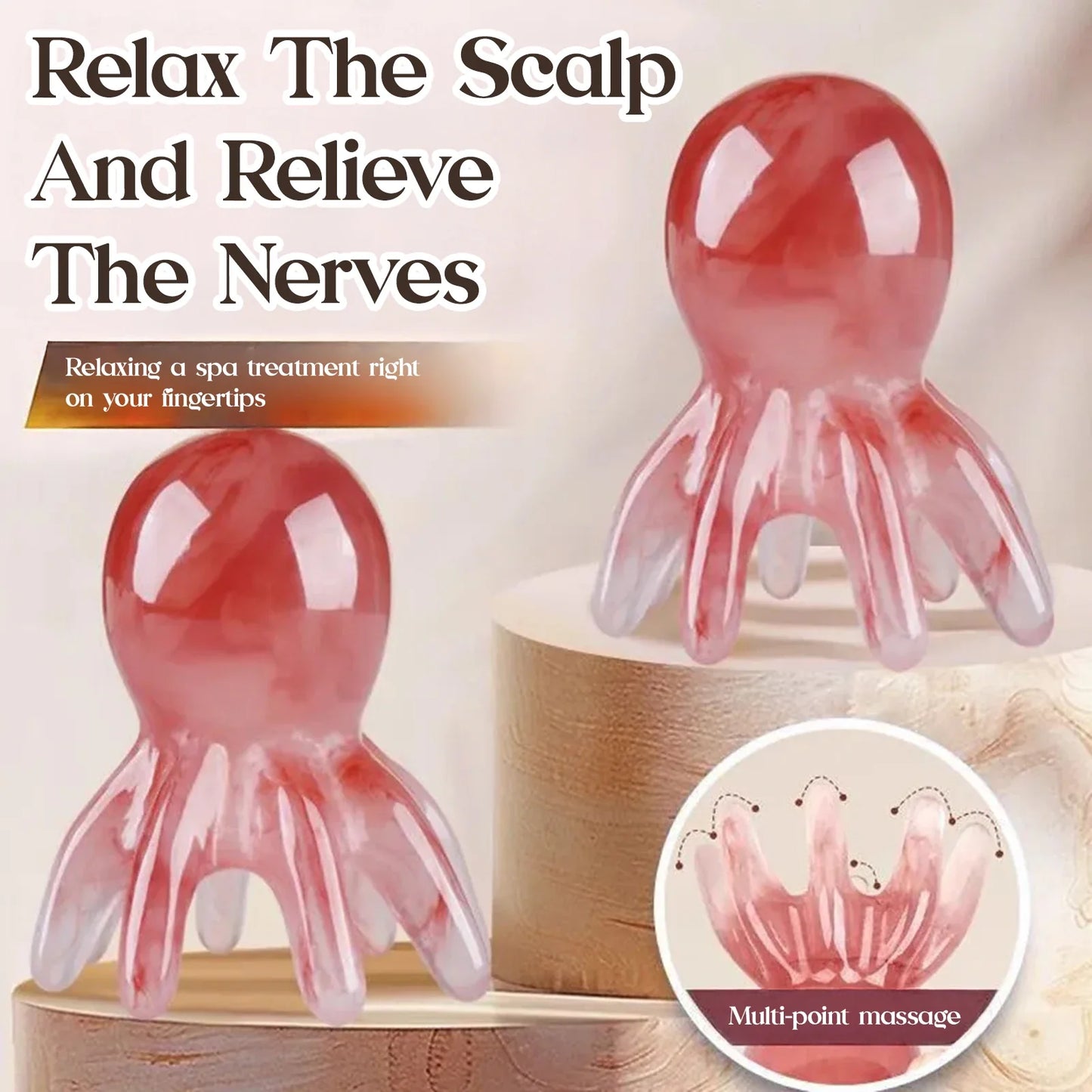 Octopus Head Massager Comb Head Meridian Manual Acupressure Tool Portable SPA Gua Sha Massage Comb Tri Light Beauty