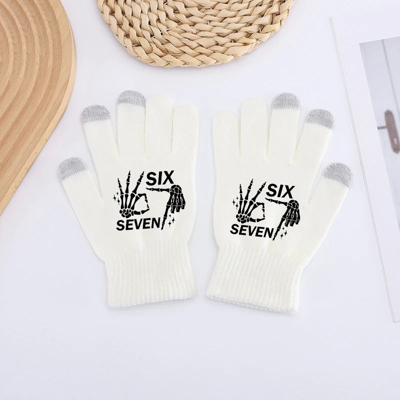 Funny 67 Six Seven Winter Gloves Touch Screen Gloves Fnafs Warm Stretch Knit Mittens Imitation Wool Full Finger Crochet Thicken Pi-Mart