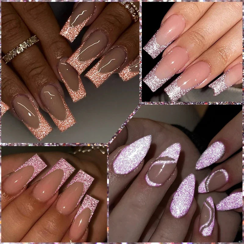 7ml Reflective Glitter Nail Gel Polish Semi Permanent French Style Nail Art UV LED Gel Sparkling Soak Off Manicure Varnish DIY Tri Light Beauty