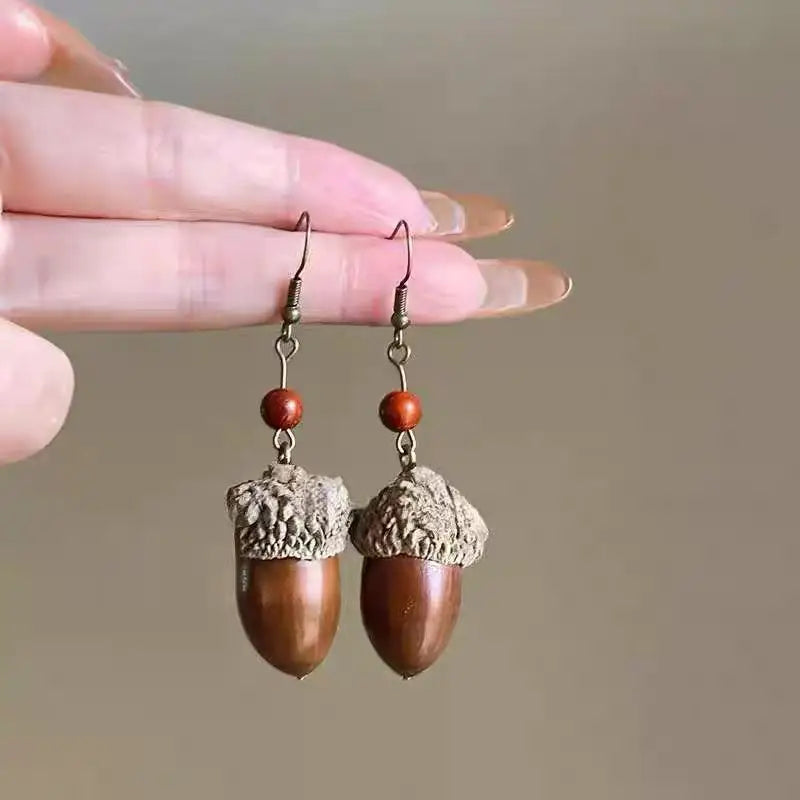 1Pair Vintage Wooden Plant Earring For Women Creative Natural Plant Dried Fruits Drop Earrings Ethnic Jewelry Pi-Mart