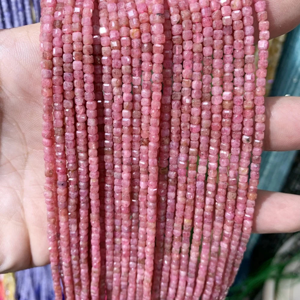2x2mmNatural Colored Tourmaline Blue Tourmaline Faceted Cube Beads Square Stone Beads for JewelryDIY Making  Gemstone Loose Bea Pi-Mart