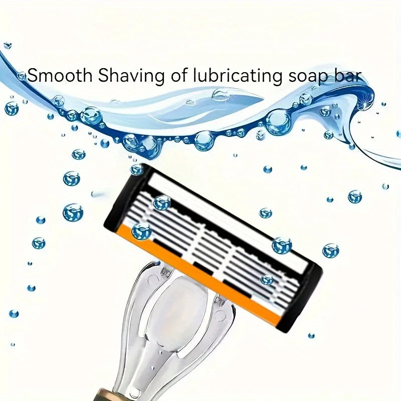 6-layer razor blade, men's stainless steel blade, classic water washed razor, sharp blade for clean shaving Tri Light Beauty