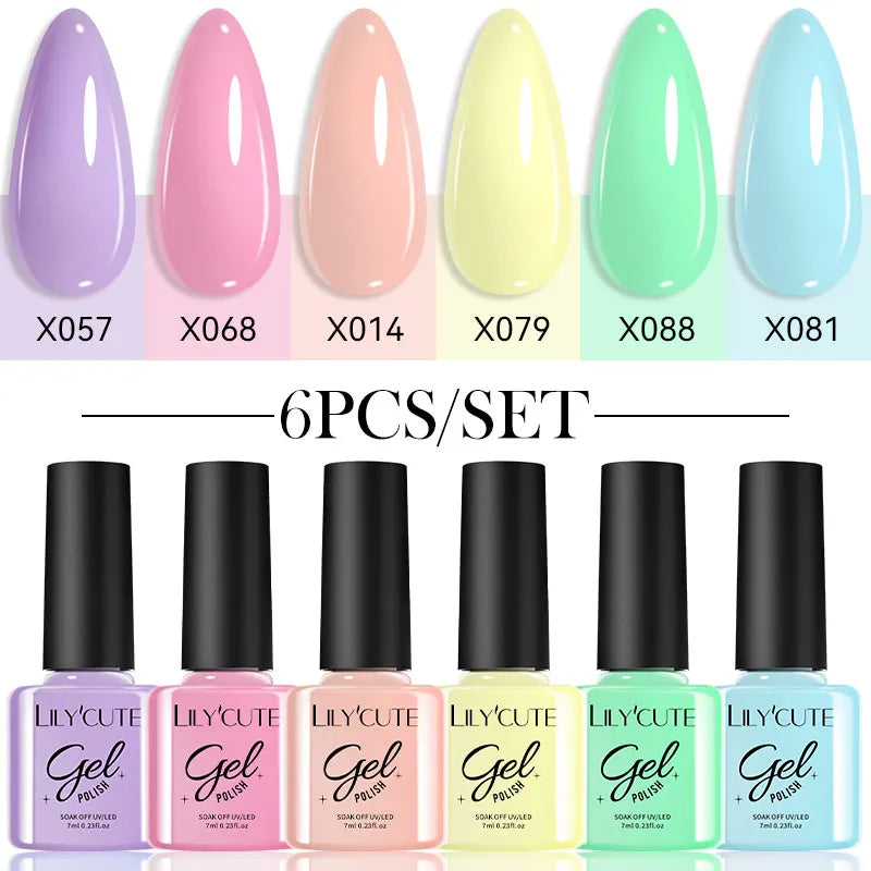 LILYCUTE 6Pcs/set 7ml Coffee Series Gel Nail Polish Kit 125 Colors Manicure Semi Permanent Soak Off UV Nail Art Gel Varnish Tri Light Beauty