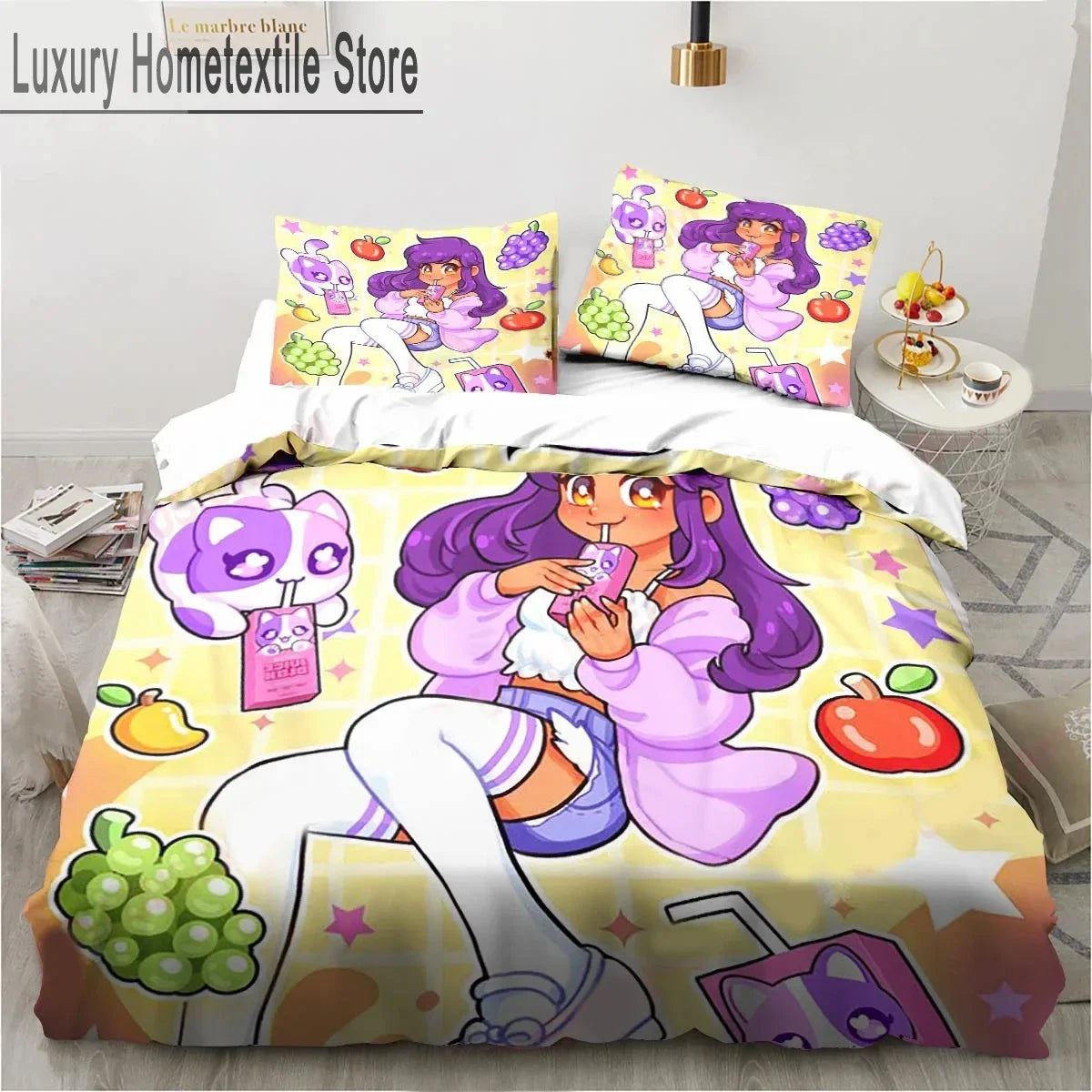 Cartoon Game Cute Aphmau with Wings Bedding Set Boys Girls Twin Queen King Size Duvet Cover Pillowcase Bed boys Adult Pi-Mart