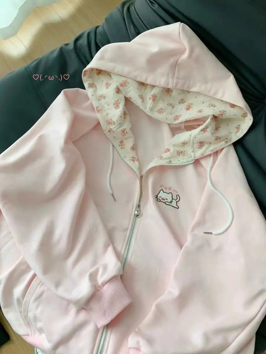 Subculture Japanese Retro Long Sleeve Hoodie Cat Ears Lace Decoration Women Casual Sweatshirt Gothic Y2K Harajuku Autumn Coat LadyShow.Store
