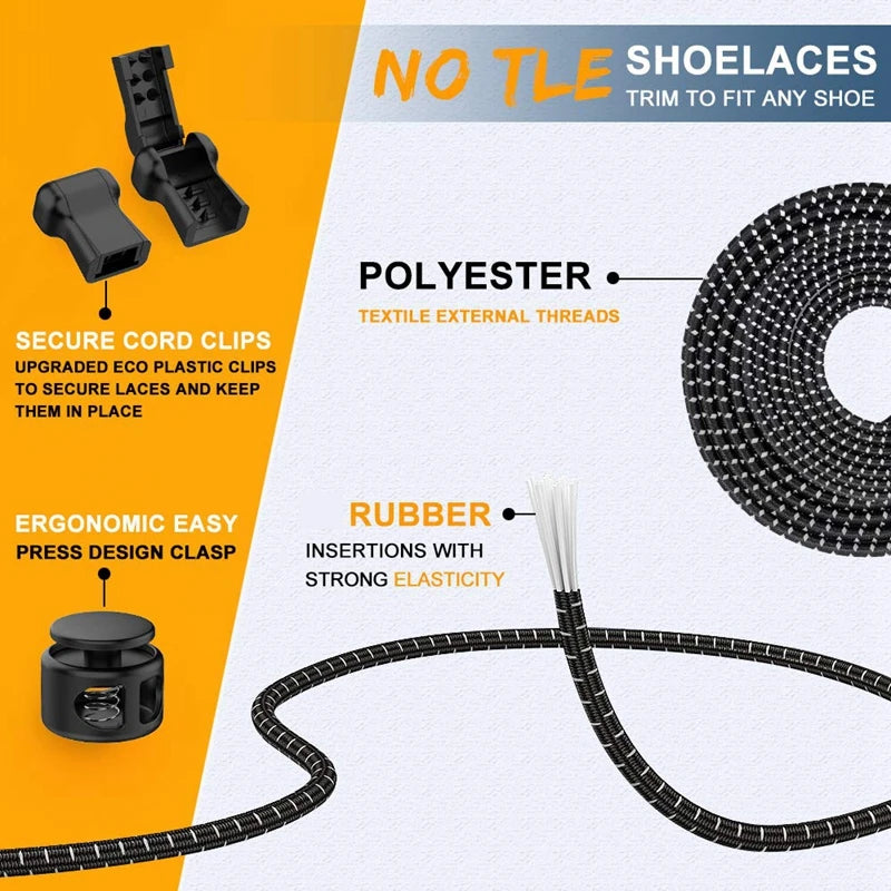 1Pair Shoelaces for Sneaker Elastic No Tie Shoe Laces Stretching Lock Lazy Laces Quick Rubber Shoelace Round Shoestrings Pi-Mart