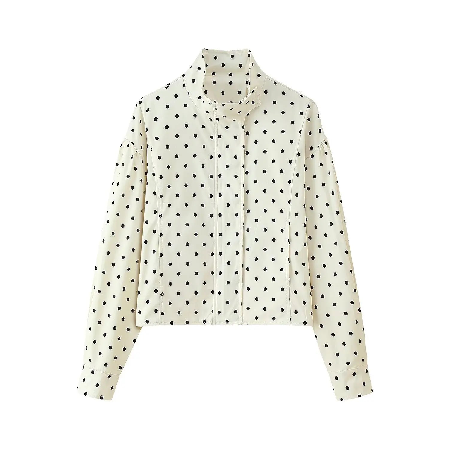 TARUXY Fashion Polka Dot Print Jacket Coat Women's Stand Collar Long Sleeved Workwear Coat Ins Hot Short Casual Female Jackets LadyShow.Store