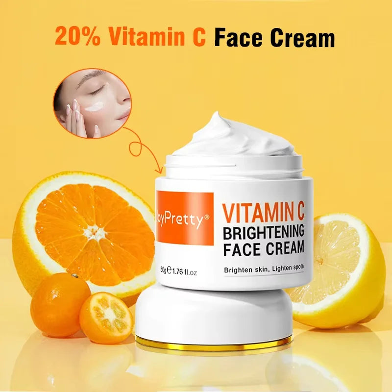 JoyPretty Vitamin C Face Cream Whitening Hyaluronic Acid Moisturizing Dark Spot Remover Brightening Facial Cream Skin Care 50g Pi-Mart